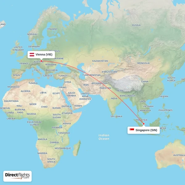 Vienna - Singapore direct flight map