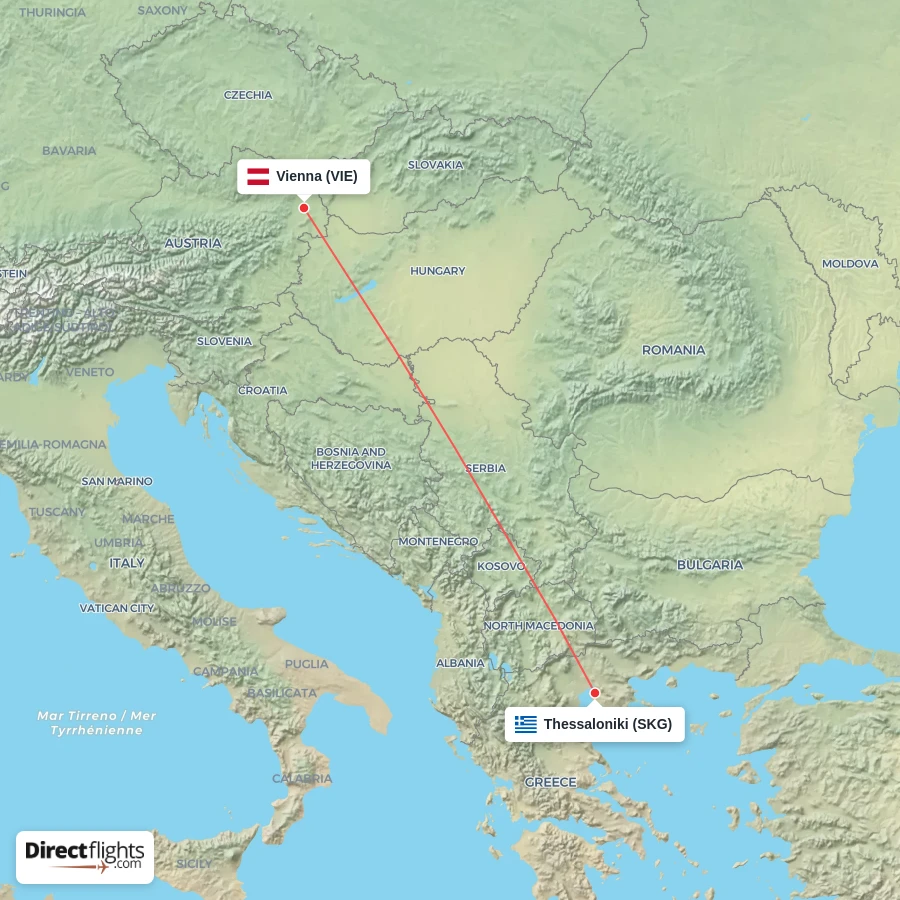 VIE - SKG route map