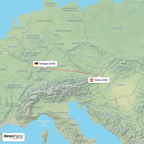 Vienna - Stuttgart direct flight map