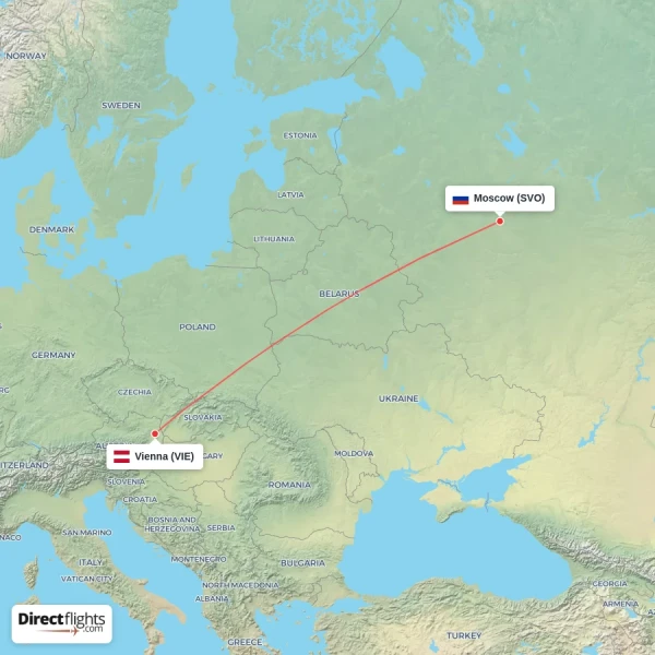 Vienna - Moscow direct flight map