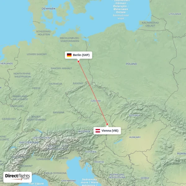 Vienna - Berlin direct flight map