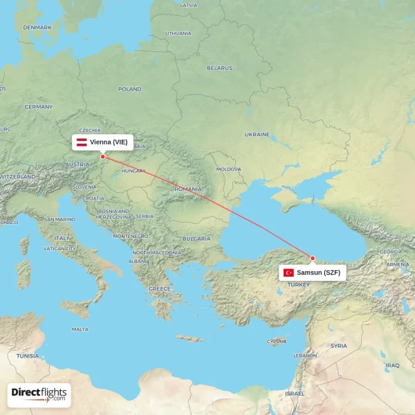 Vienna - Samsun direct flight map