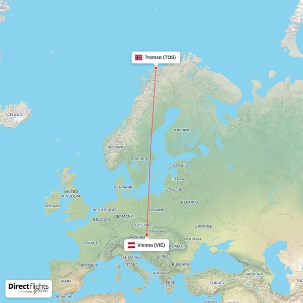 Vienna - Tromso direct flight map