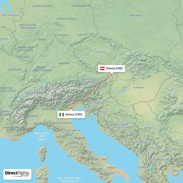 Vienna - Venice direct flight map