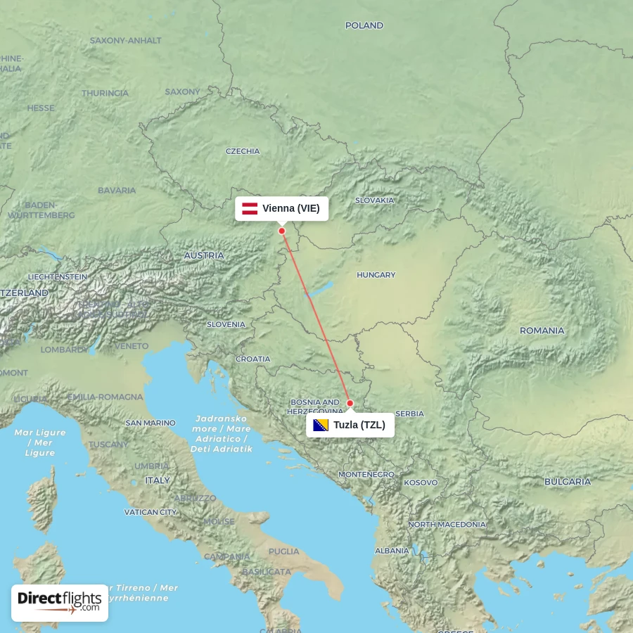 VIE - TZL route map