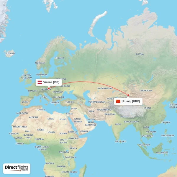 Vienna - Urumqi direct flight map