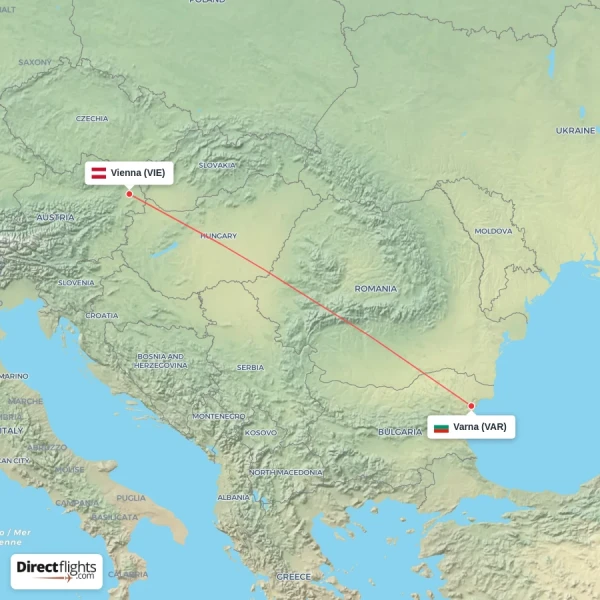 Vienna - Varna direct flight map
