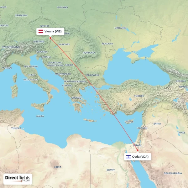 Vienna - Ovda direct flight map
