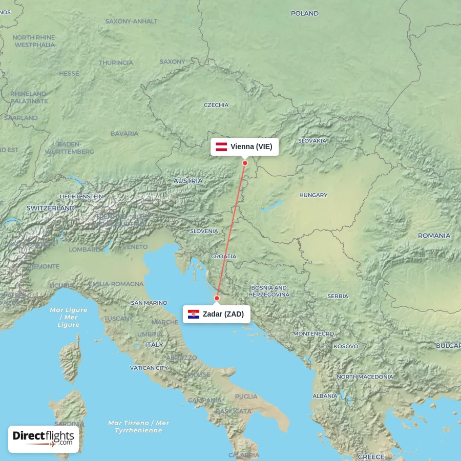 VIE - ZAD route map
