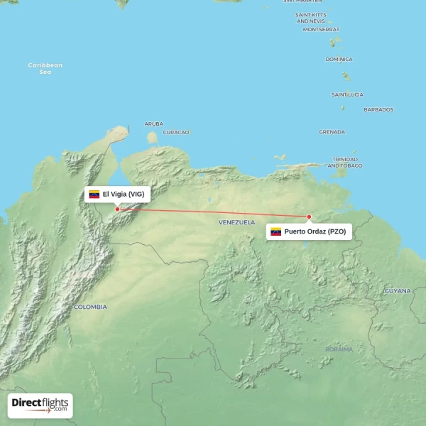 El Vigia - Puerto Ordaz direct flight map