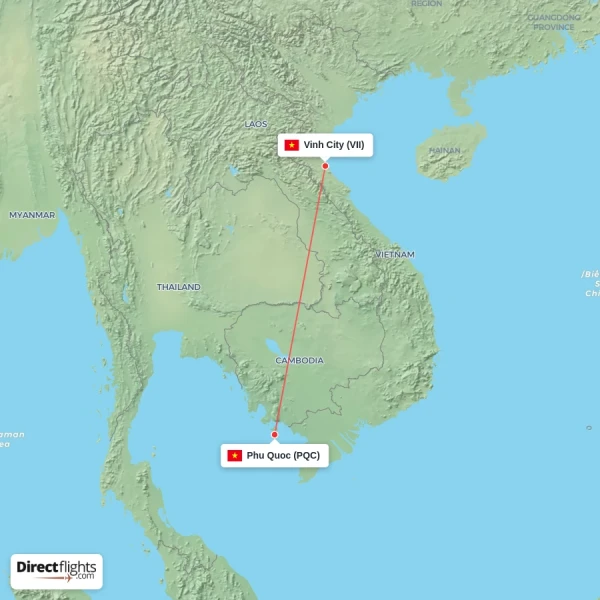Vinh City - Phu Quoc direct flight map