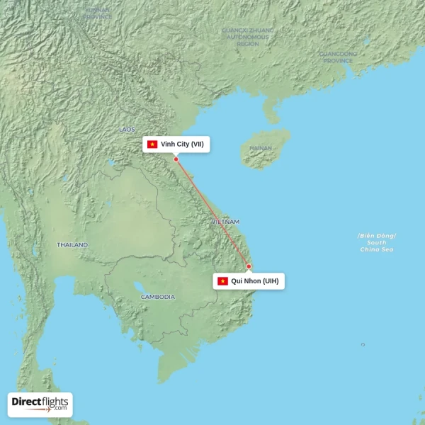 Vinh City - Qui Nhon direct flight map