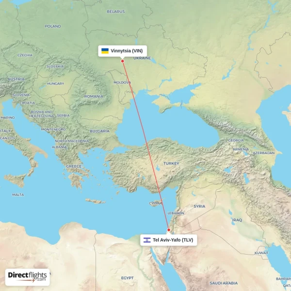 Vinnytsia - Tel Aviv-Yafo direct flight map