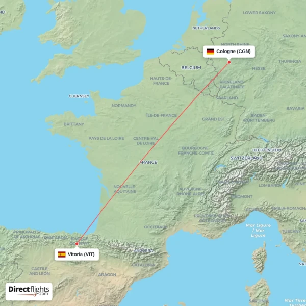 Vitoria - Cologne direct flight map