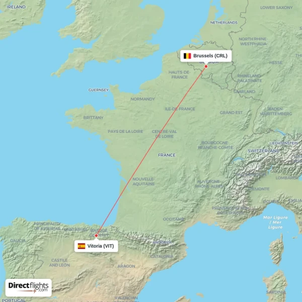 Vitoria - Brussels direct flight map