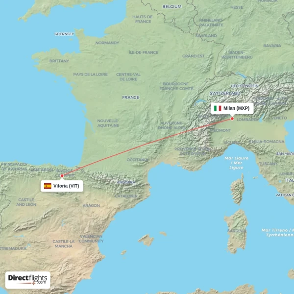Vitoria - Milan direct flight map