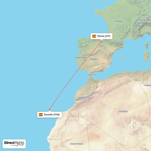 Vitoria - Tenerife direct flight map