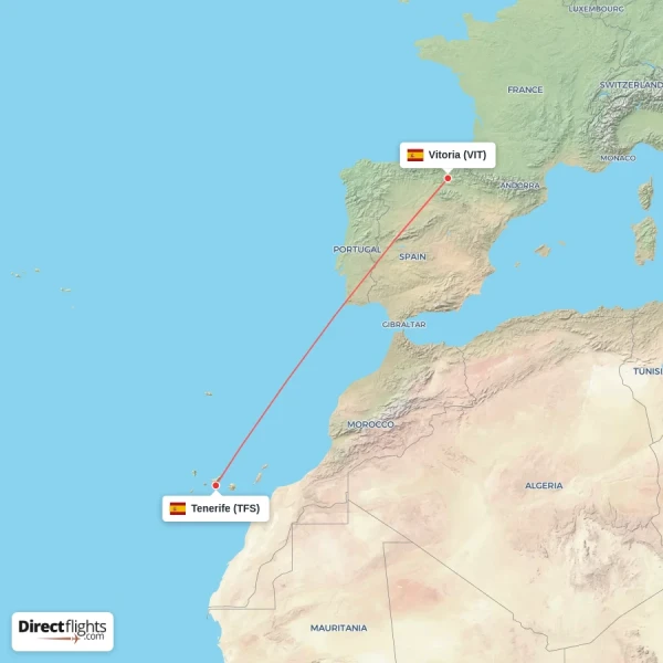 Vitoria - Tenerife direct flight map