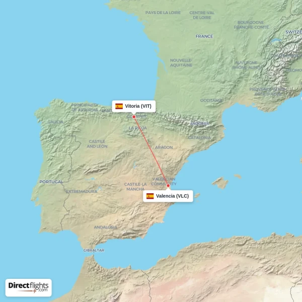 Vitoria - Valencia direct flight map