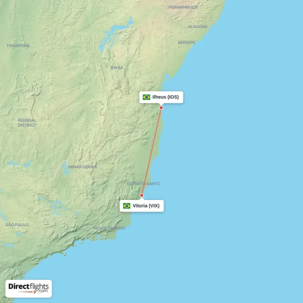 Vitoria - Ilheus direct flight map