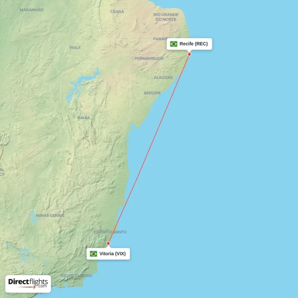 Vitoria - Recife direct flight map