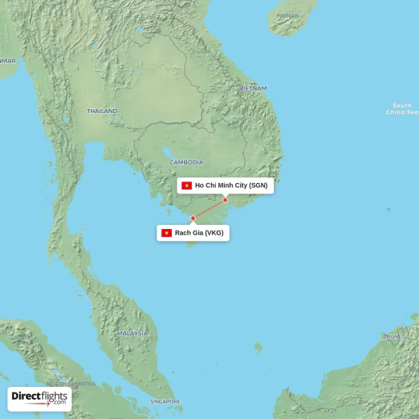 Rach Gia - Ho Chi Minh City direct flight map