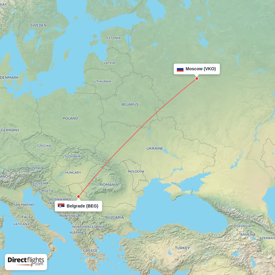 VKO - BEG route map