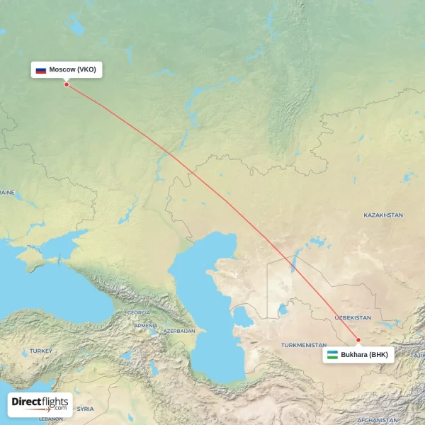 Moscow - Bukhara direct flight map