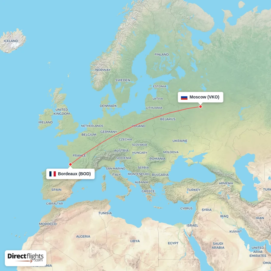 VKO - BOD route map