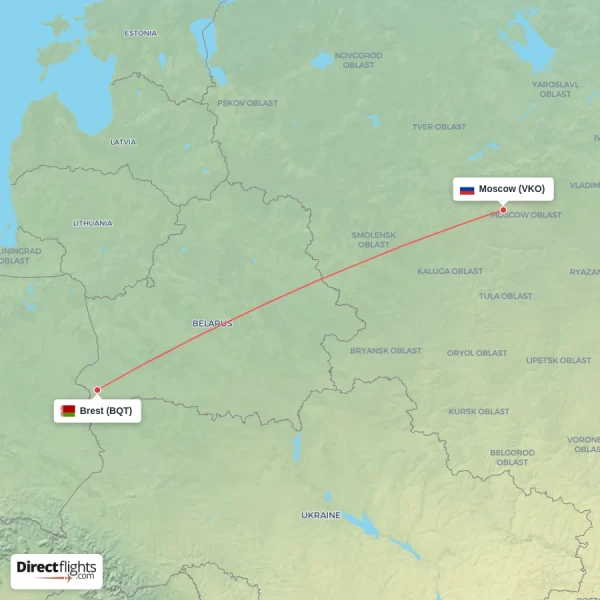 Moscow - Brest direct flight map