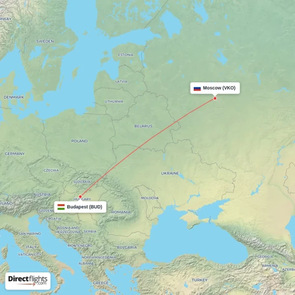 Moscow - Budapest direct flight map