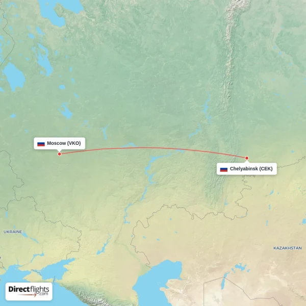 Moscow - Chelyabinsk direct flight map
