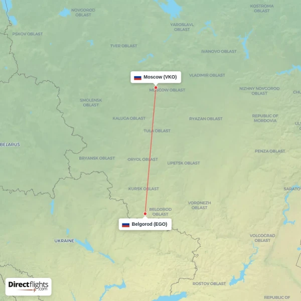 Moscow - Belgorod direct flight map
