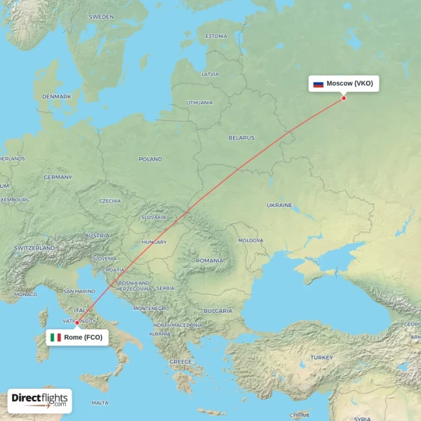 Moscow - Rome direct flight map