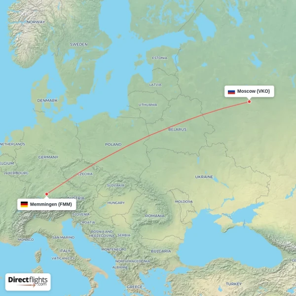 Moscow - Memmingen direct flight map