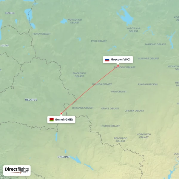 Moscow - Gomel direct flight map