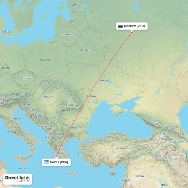 Moscow - Patras direct flight map