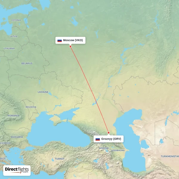 Moscow - Groznyy direct flight map
