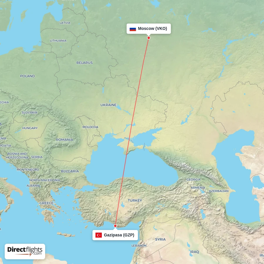 VKO - GZP route map