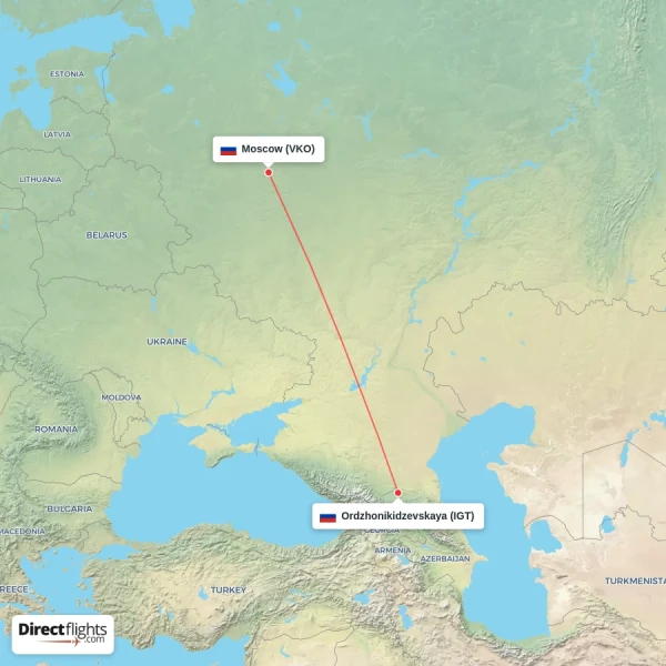 Moscow - Ordzhonikidzevskaya direct flight map