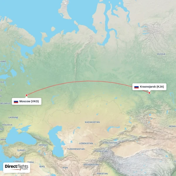 Moscow - Krasnojarsk direct flight map