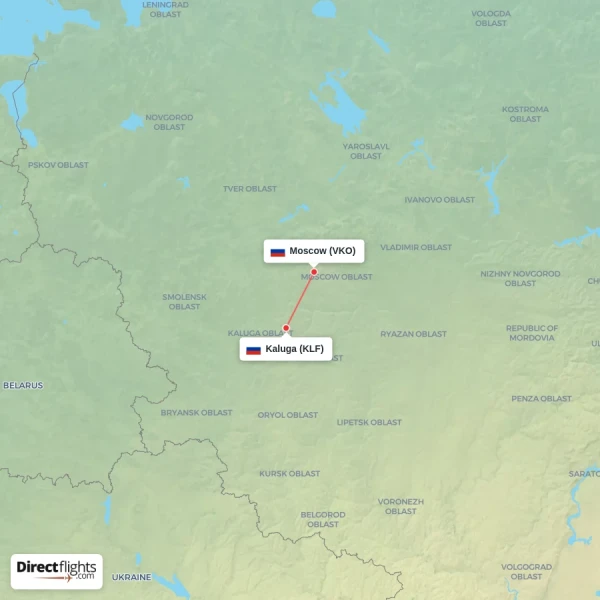 Moscow - Kaluga direct flight map