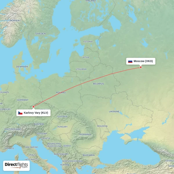 Moscow - Karlovy Vary direct flight map