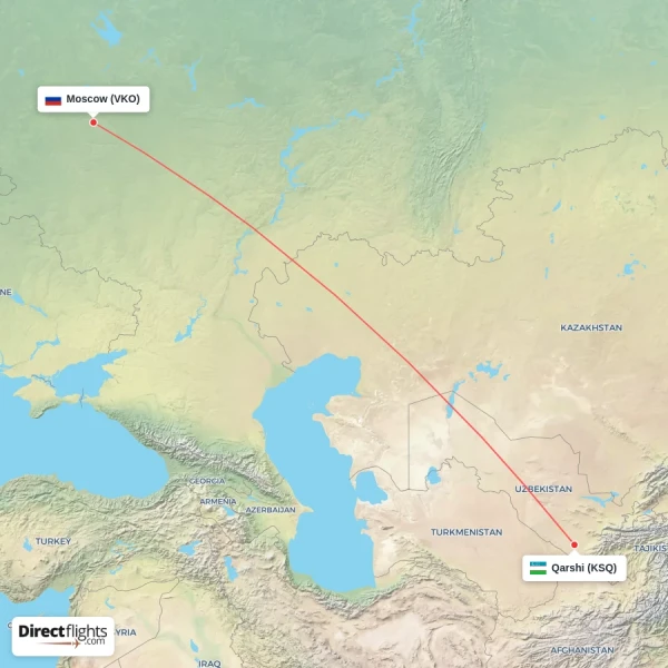 Moscow - Qarshi direct flight map