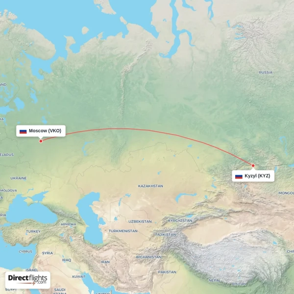 Moscow - Kyzyl direct flight map