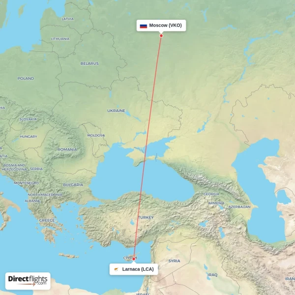 Moscow - Larnaca direct flight map