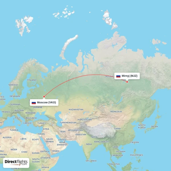 Moscow - Mirnyj direct flight map