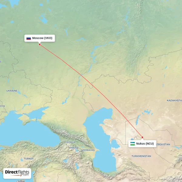 Moscow - Nukus direct flight map