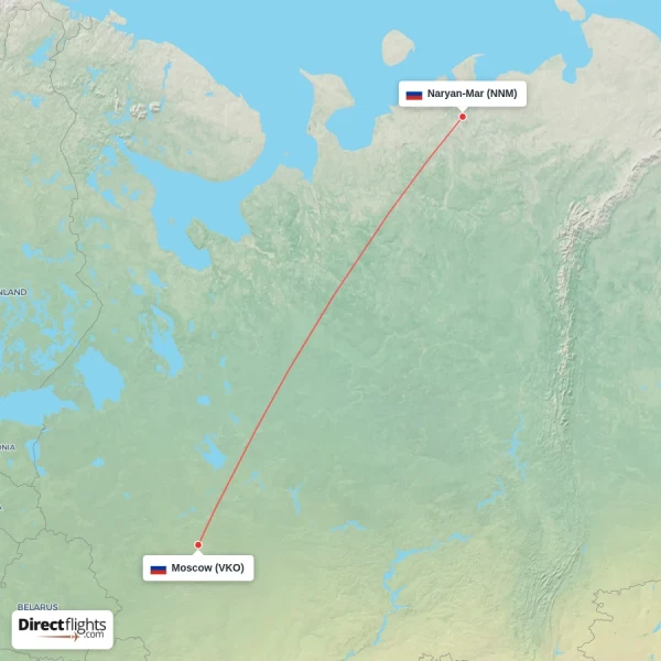 Moscow - Naryan-Mar direct flight map