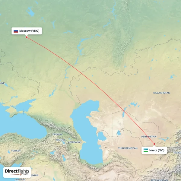 Moscow - Navoi direct flight map